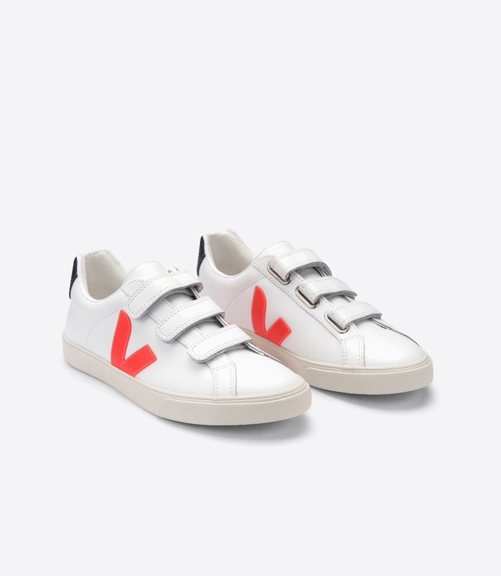 Veja Sneakers Dam - 3-Lock Läder - Vita/Orange - 749518-MUX